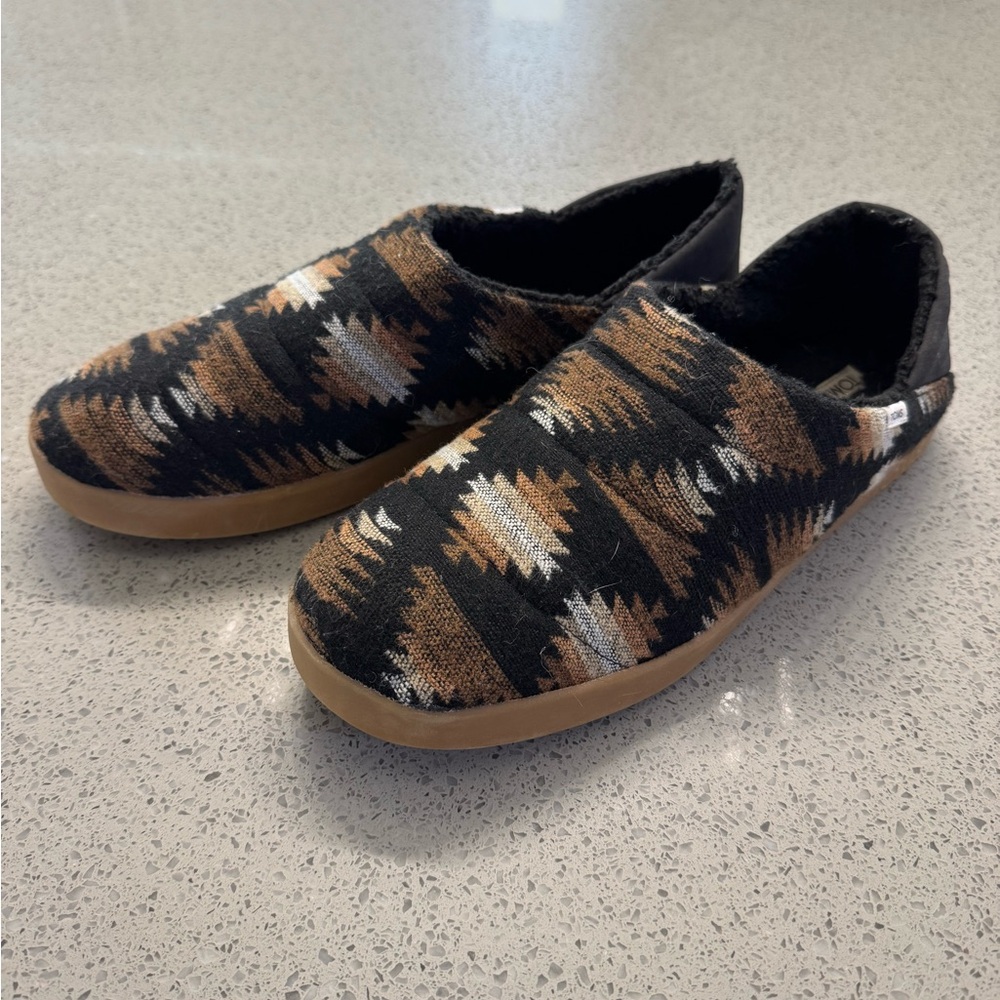 Toms Black and Brown Patterned House Slippers